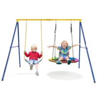 HOGEBABY 660lbs Metal Swing Sets for Backyard, Heavy Duty Full Steel Swing Frame with 2 Swing Set