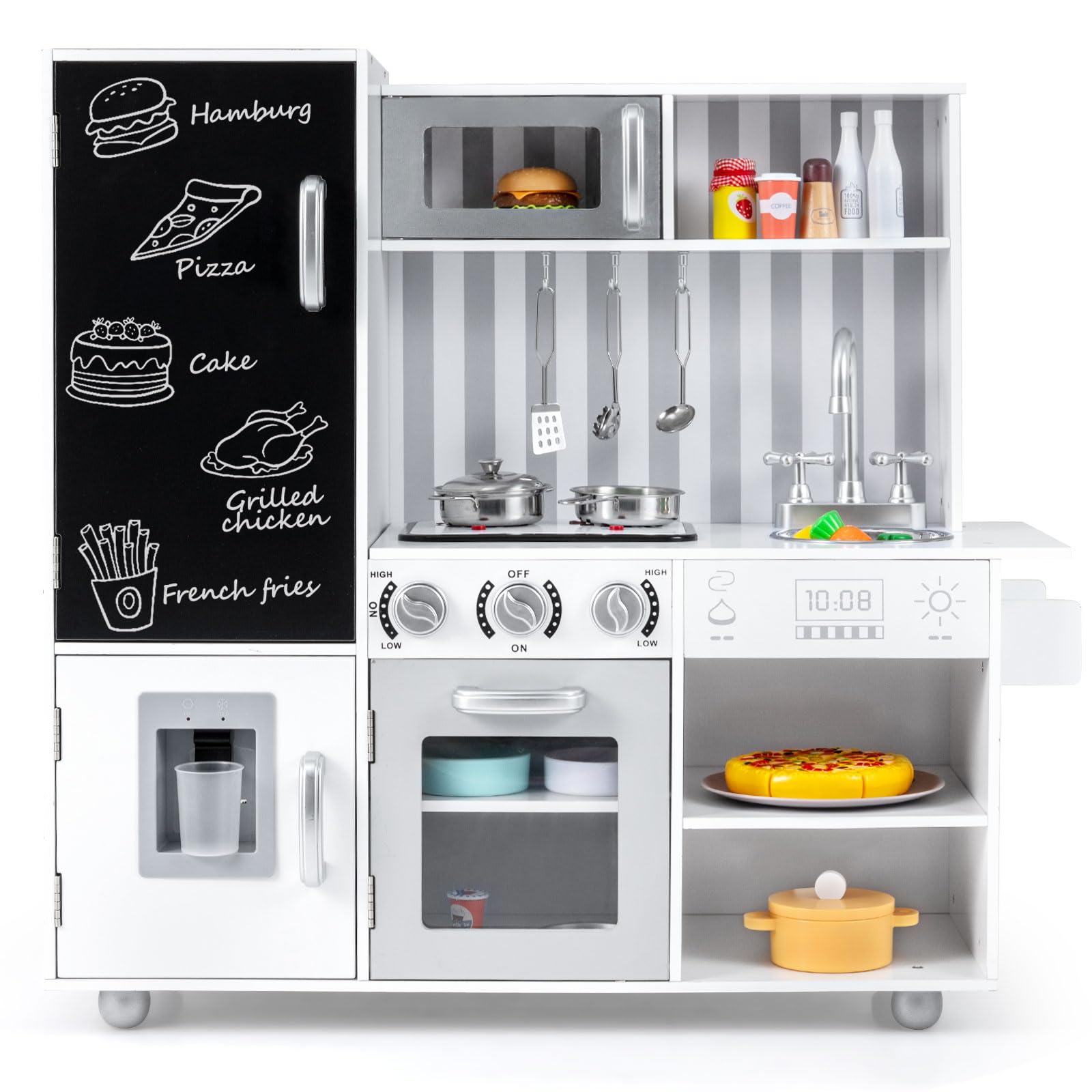 HOGEBABY Play Kitchen for Kids Wooden Toy Kitchen Set with Stoves - Image 2