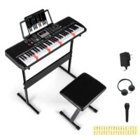 HOGEBABY 61 Key Piano Keyboard Electric Digital Piano with Stand & Bench Lighted Keys