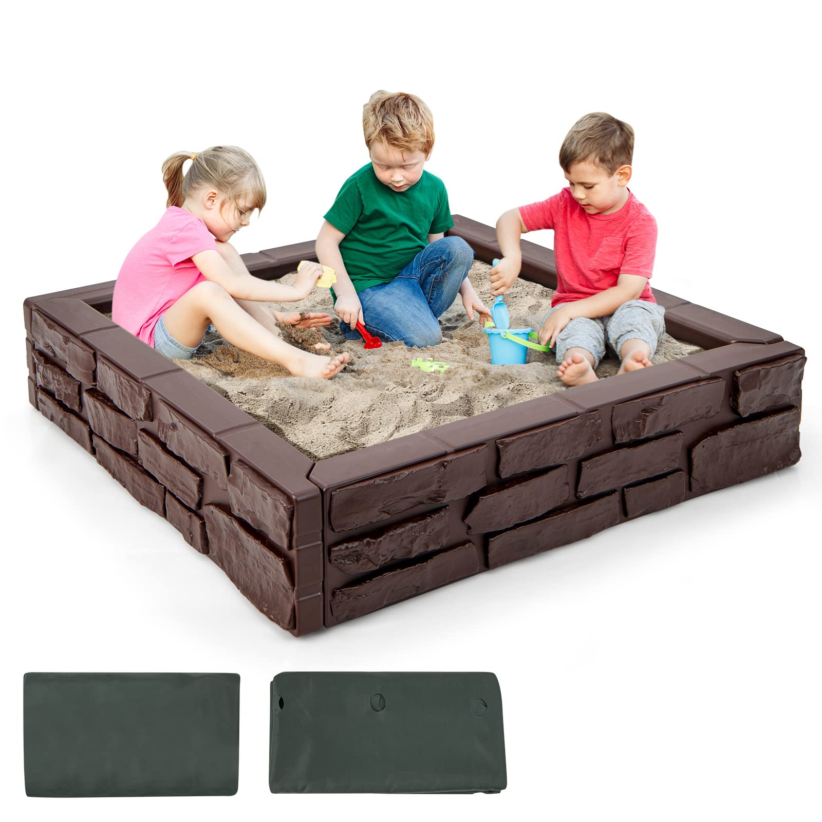 HOGEBABY Kids Sandbox with Cover, 47"x 47" HDPE Sandpit with Oxford Cover, Bottom Liner - Image 15
