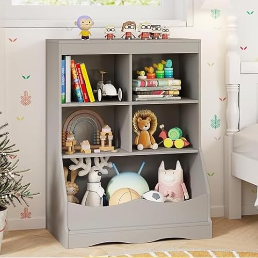 HOGEBABY Toy Storage Organizer, 5-Cubby Kids Bookshelf with Footboard and Anti-Tipping Devices - Image 4