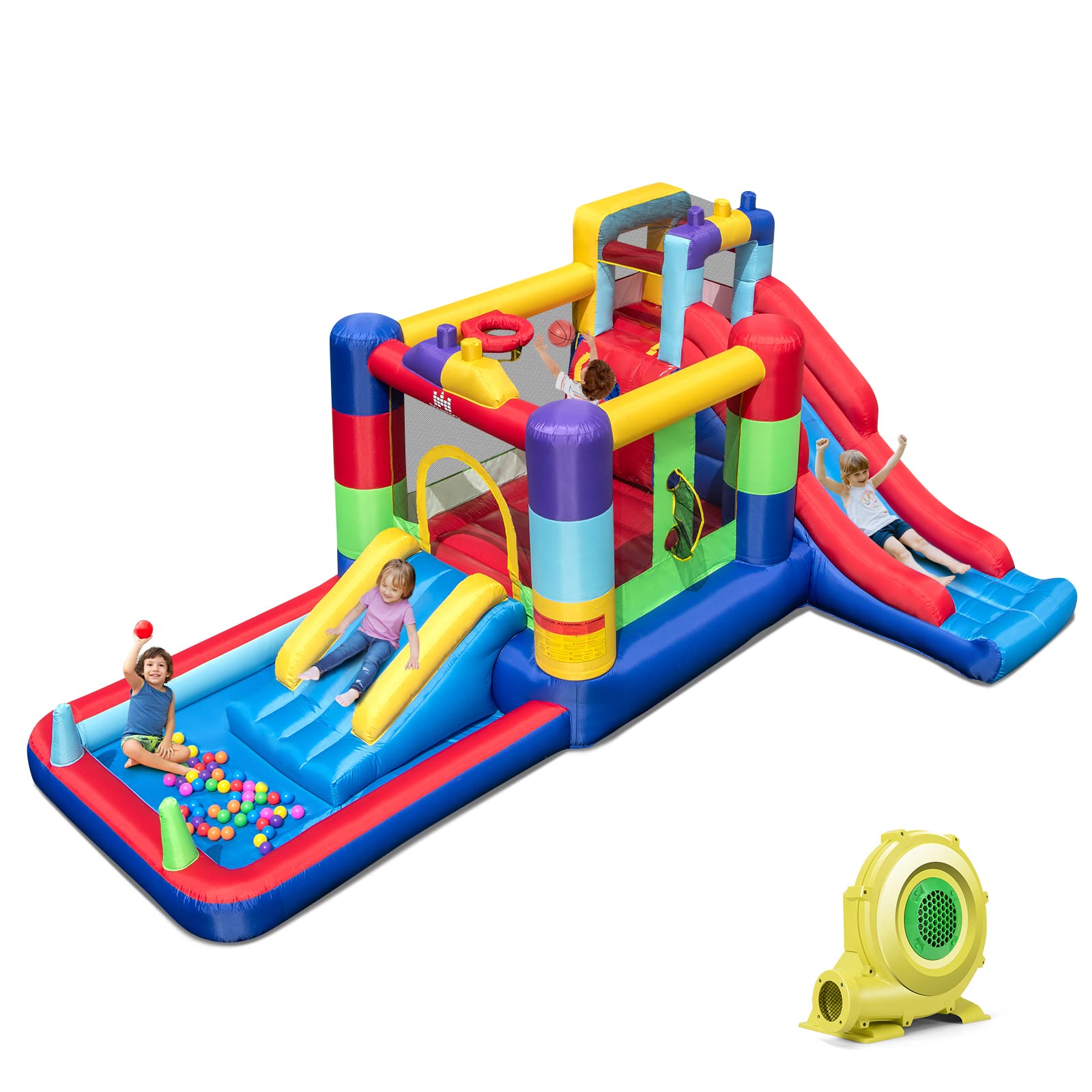 HOGEBABY Inflatable Bounce House, Dual Slides Bouncy House for Kids 5-12 Backyard Party Fun w/Blower