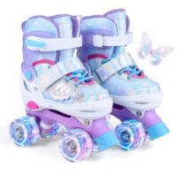 HOGEBABY 4-Size Adjustable Quad Skates for Girls Teens 9-14 w/Light-up Wheels & Safety Protection