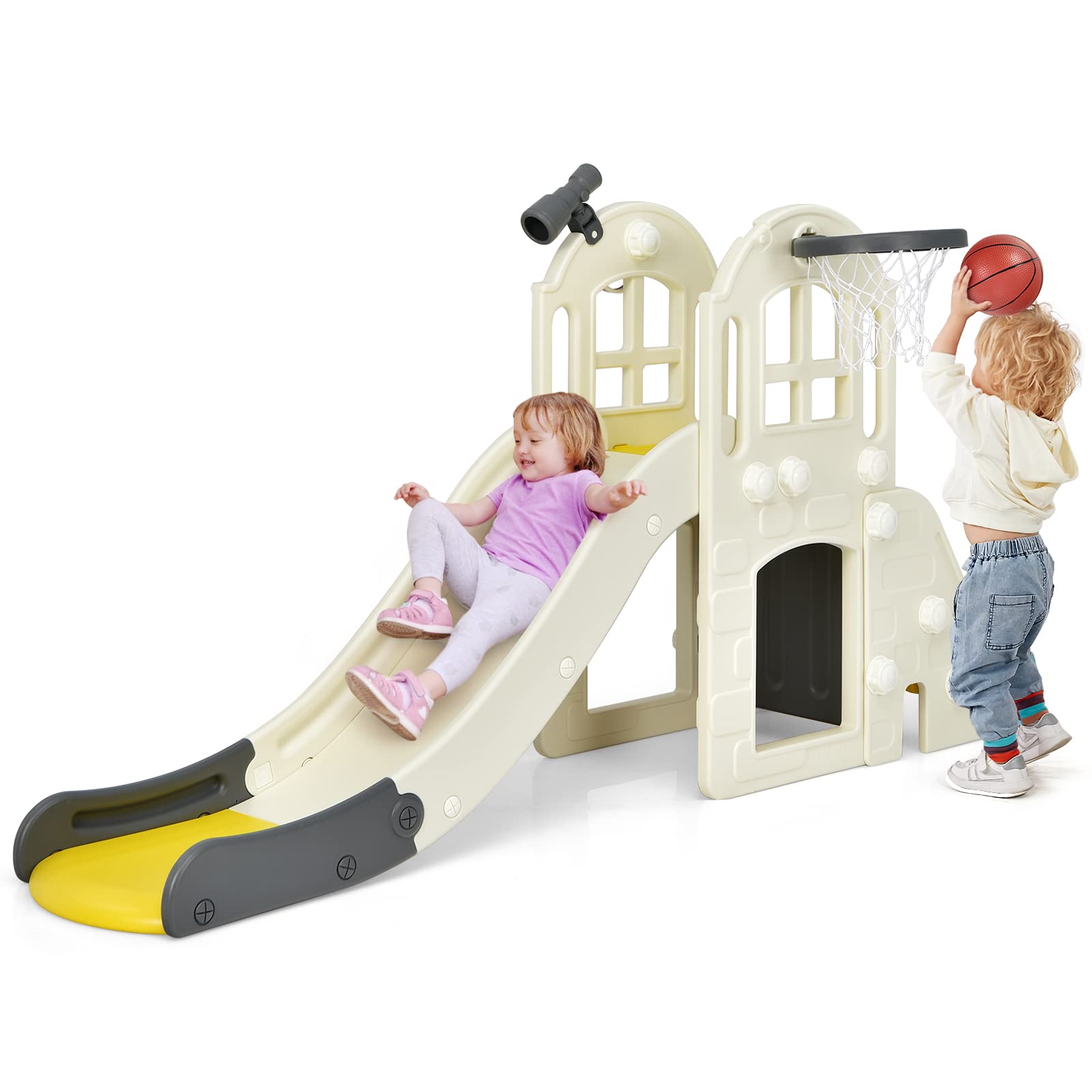 HOGEBABY Toddler Large Slide, 6 in 1 Slide for Kids with Basketball Hoop, Ring Toss, 2 in 1 Convertible Climbing Way - Image 10