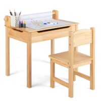 HOGEBABY Kids Table and Chair Set, Flip Top Kids Art Craft Table w/Chair for Playroom Kindergarten