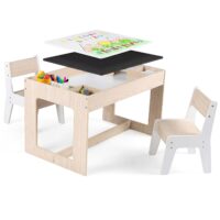 HOGEBABY Kids Table and Chairs 4-1 Wooden Activity Art Desk Set