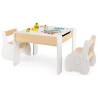 HOGEBABY Kids Table and Chair Set, 4 in 1 Wooden Activity Table & 2 Chairs