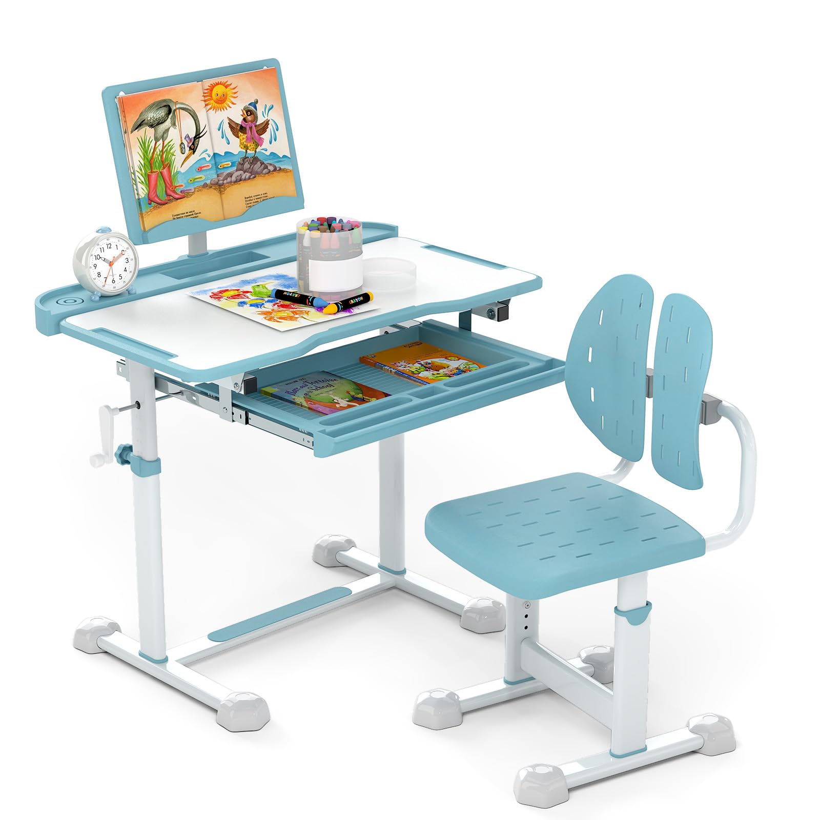 HOGEBABY Kids Desk and Chair Set Height-Adjustable with Tilt Desktop