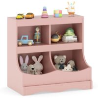 HOGEBABY  4 Cubby Kids Bookshelf with Footboard