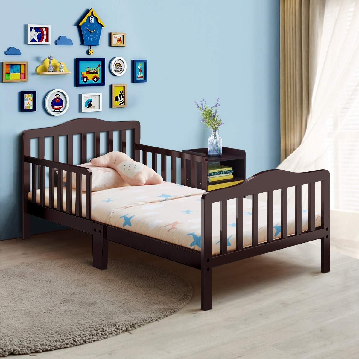 HOGEBABY Toddler Bed, Classic Rubber Wood Kids Bed Frame