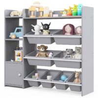 HOGEBABY Kids Toy Storage Organizer, 4-Tier Kids Bookshelf with 8 Toy Organizer Bins