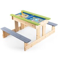 HOGEBABY Kids Picnic Table, 3 in 1 Multipurpose Sand & Water Table w/Removable Top & 2 Storage Boxes