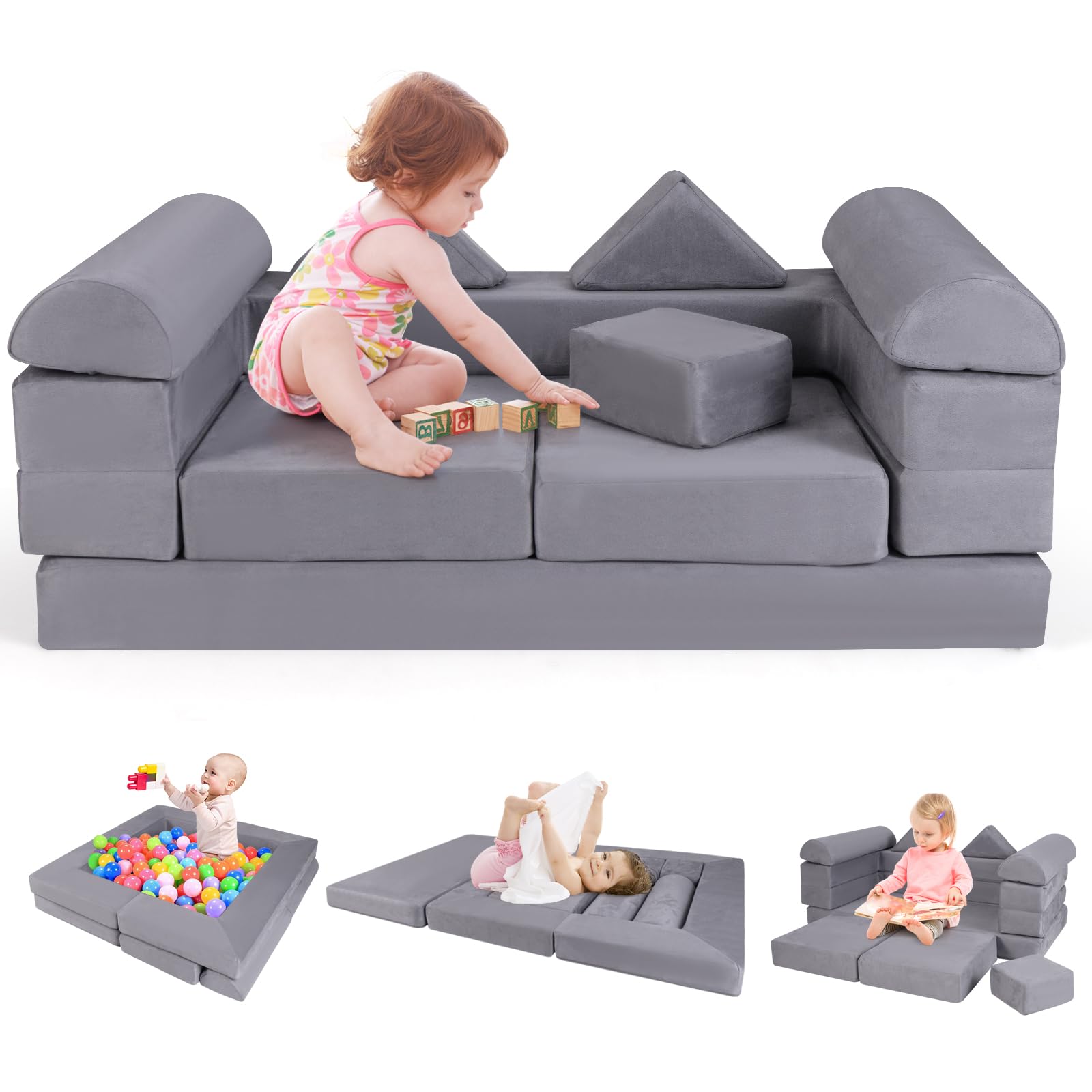 HOGEBABY Kids Play Couch, Versatile Building Fort Foam Play Couch for Boys & Girls(9 Pieces)