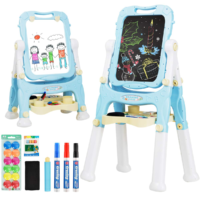 HOGEBABY Art Easel for Kids, 360 Rotate Adjustable Double Side Standing Toddler Portable Magnetic Drawing Set with Chalkboard