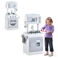 HOGEBABY Kids Kitchen Playset, Double-Sided Wooden Play Kitchen Toy Set, Pretend Chef Cooking Set for Toddlers