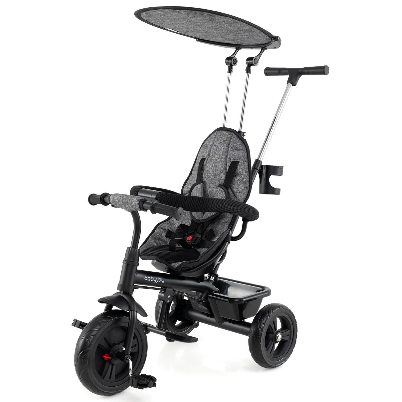 HOGEBABY Toddler Tricycle 7 in 1 Push Trike 5-Point Safety Harness and All-Terrain EVA Wheels
