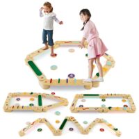 HOGEBABY Montessori Wooden Balance Beam Step Stones, Kids Gymnastics Obstacle Course Balance Board Playset