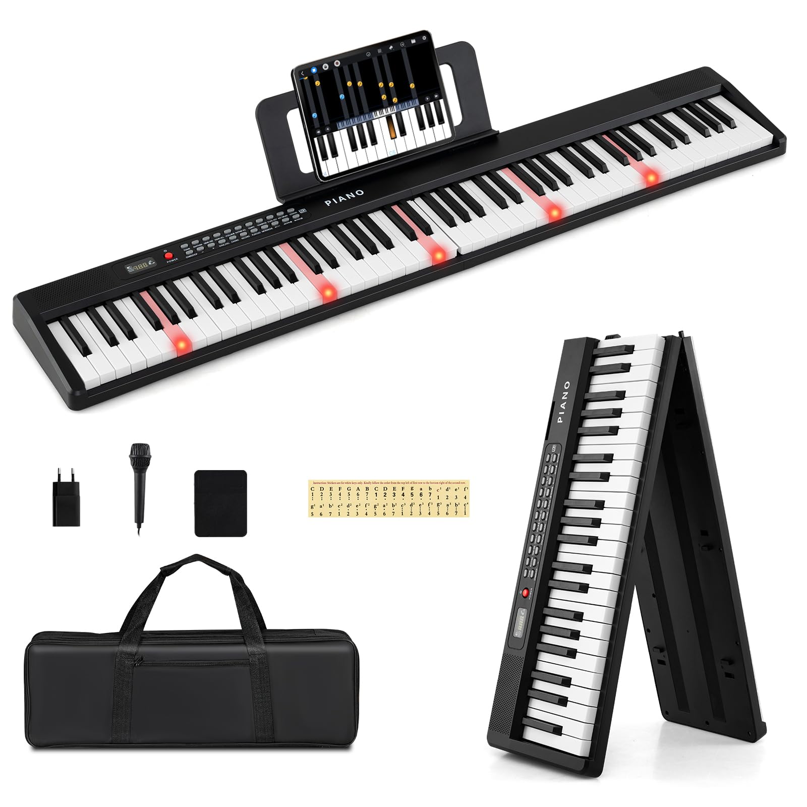 HOGEBABY 88 Key Folding Piano Keyboard Portable Full Size Semi-Weighted Electric Digital Piano