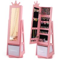 HOGEBABY Kids Jewelry Armoire, 360 Swivel Jewelry Cabinet with Full Length Mirror