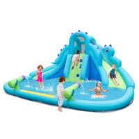 HOGEBABY Inflatable Water Slide, Dinosaur Kids Mega Waterslide Park for Outdoor w/Dual Slides for Racing Fun