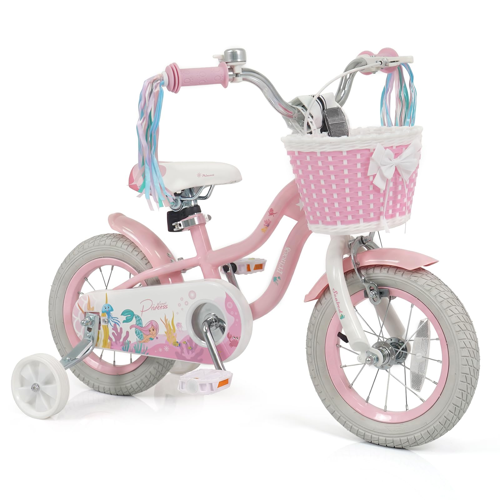 HOGEBABY Kids Bike | 12" 14" 16" 18" Mermaid Girls Bike for 3-8 Years Old w/Basket