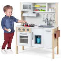 HOGEBABY Kids Kitchen Playset, Wooden Pretend Cooking Toy Set w/Sound