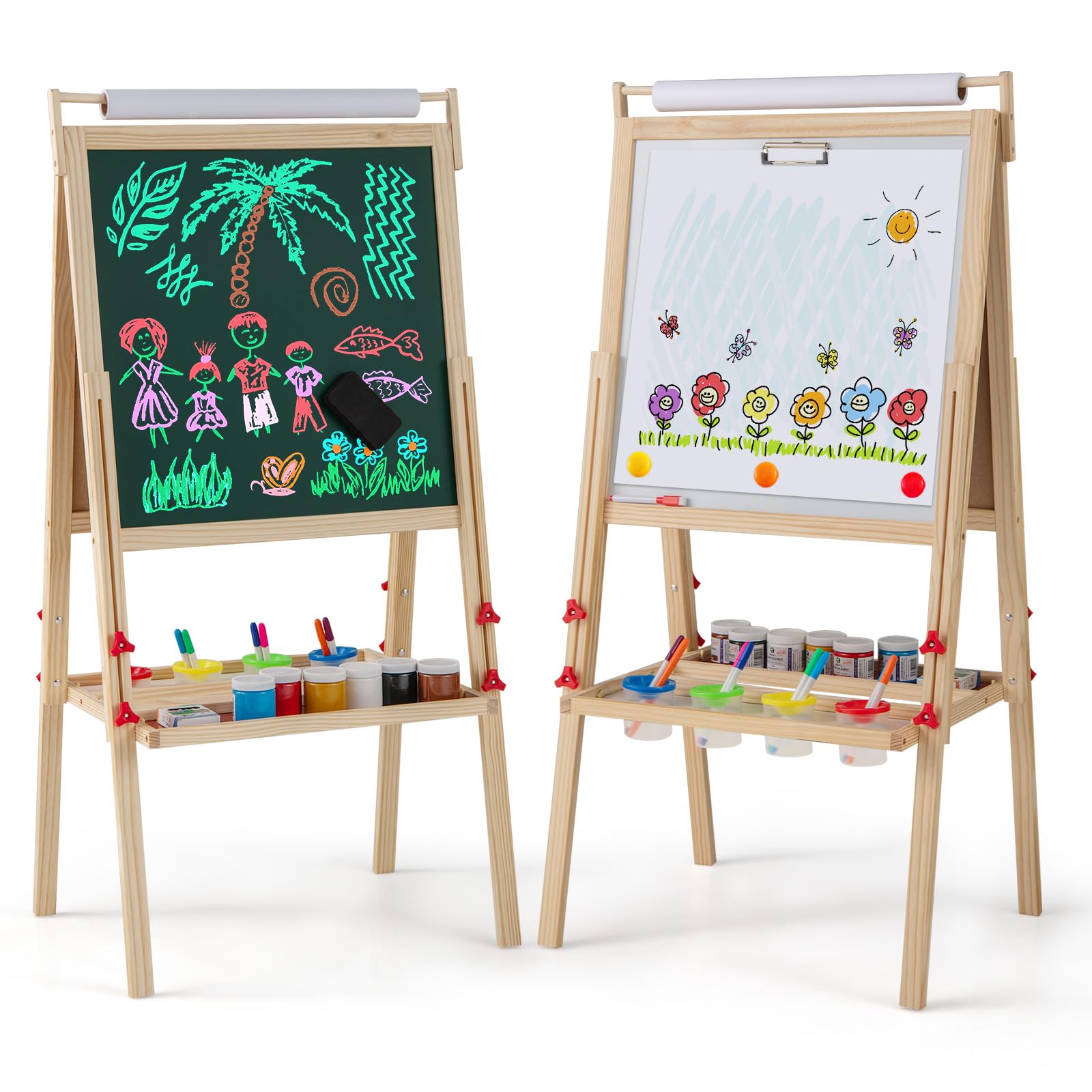 HOGEBABY Double Sided Kids Art Easel with Magnetic Whiteboard
