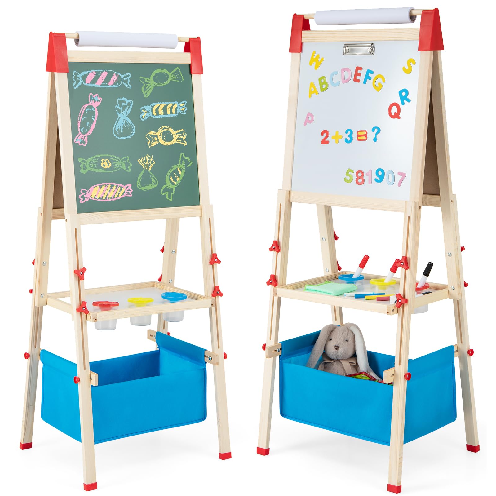 HOGEBABY Easel for Kids, All in 1 Double Sided Wooden Art Easel, Height Adjustable Toddler Easel