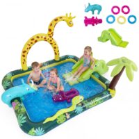 HOGEBABY Inflatable Kiddie Pool | Jungle Animal Inflatable Play Center with Slide