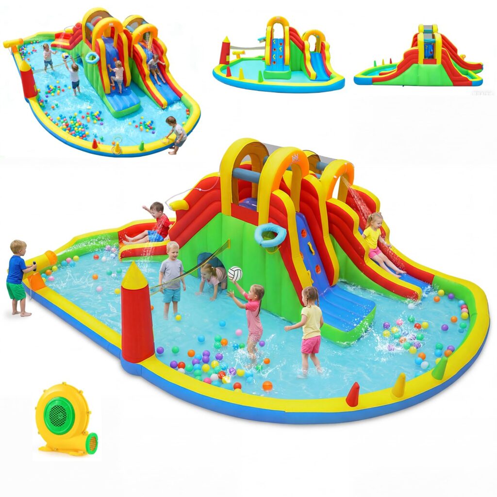 HOGEBABY Inflatable Water Slide Park | 12 in 1 Kids Mega Water Bounce House with Large Deep Pool