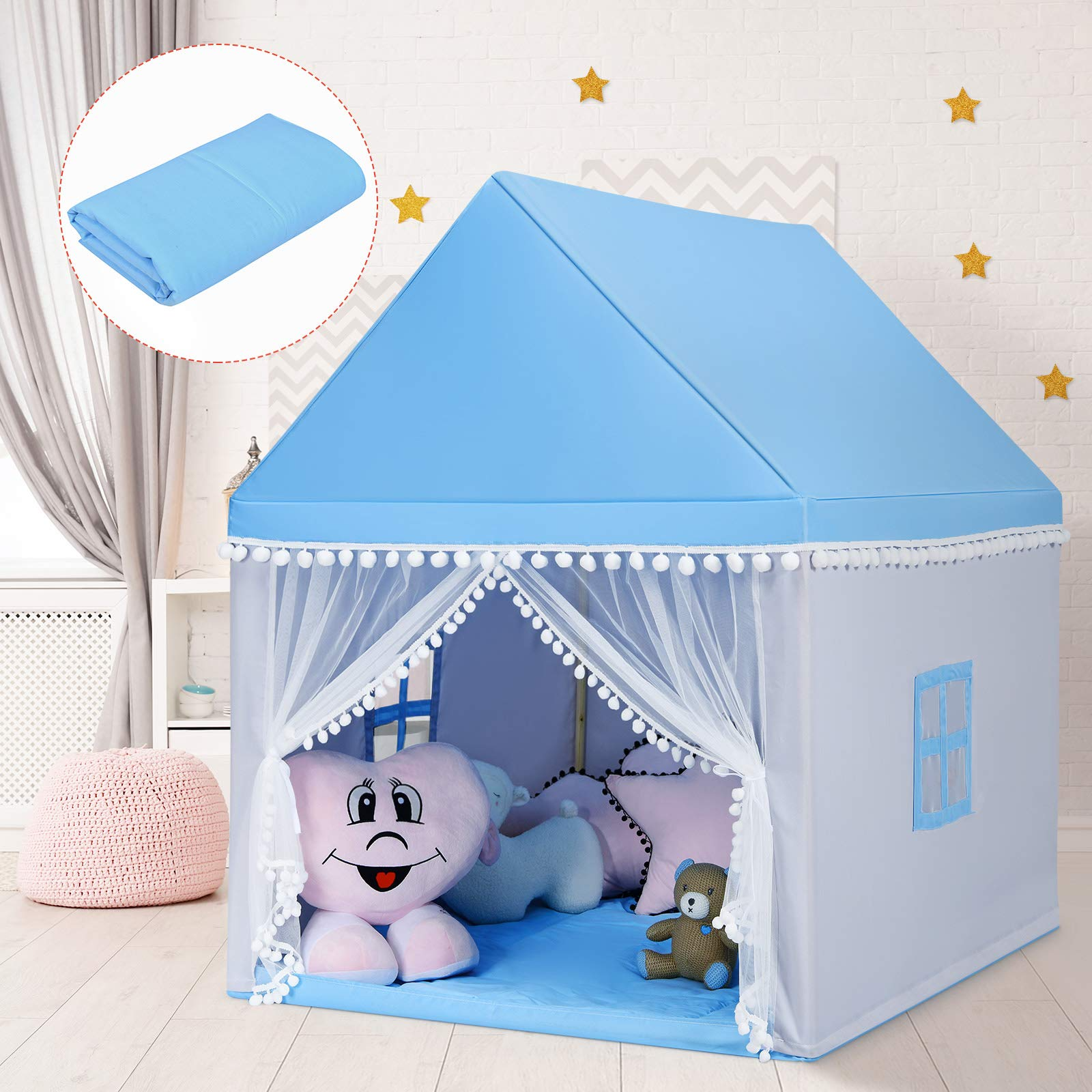 HOGEBABY Kids Play Tent, Large Playhouse w/ Washable Mat, Windows, Solid Wood Frame - Image 2