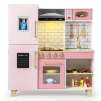 HOGEBABY Kids Kitchen Playset, Wooden Pretend Play Kitchen with BBQ Grill