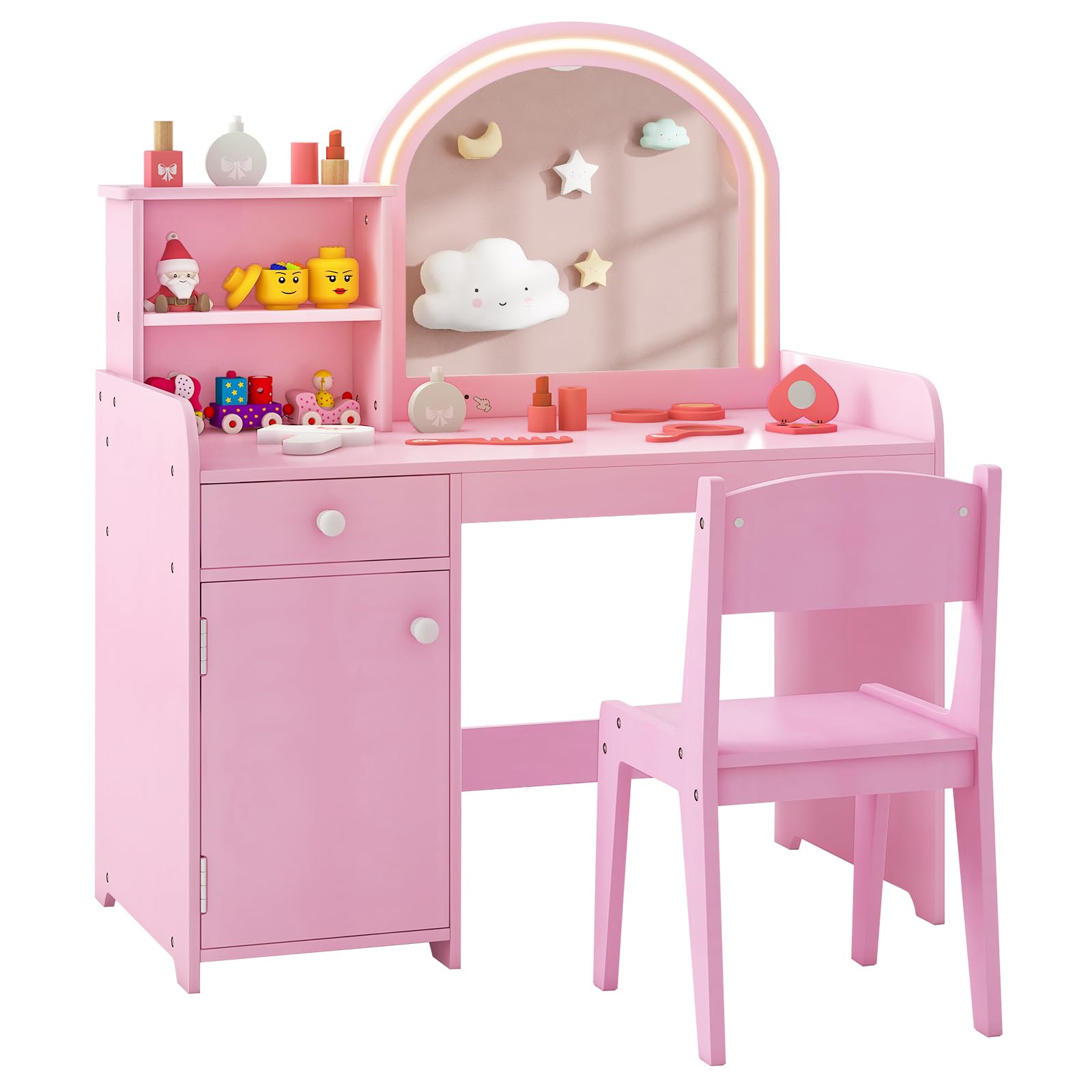 HOGEBABY Kids Vanity, Girls Vanity Set with Mirror and Stool and Lights, Makeup Vanity Desk - Image 10