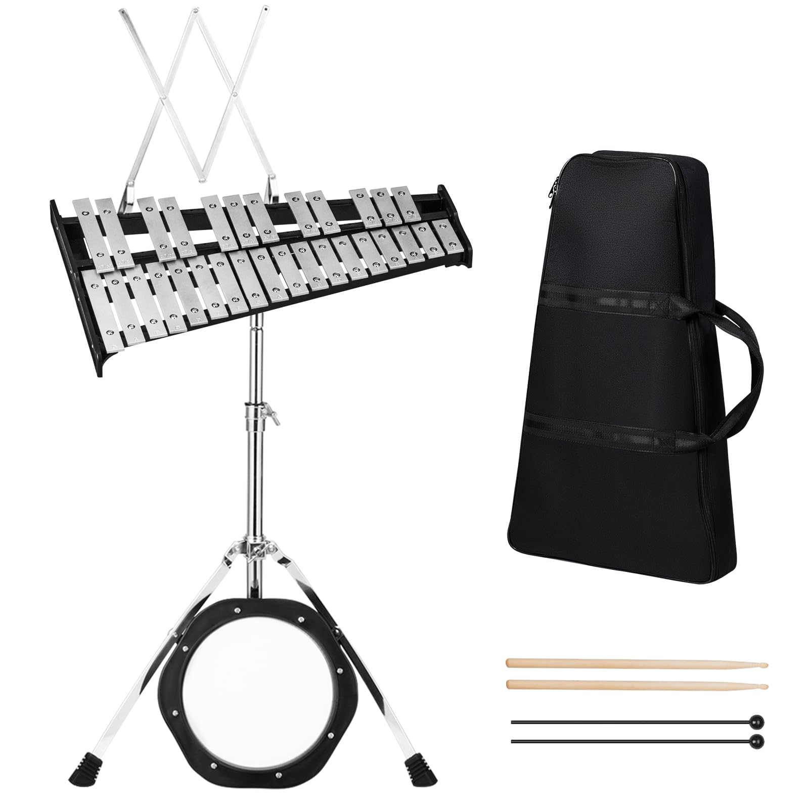 HOGEBABY 30 Notes Glockenspiel Xylophone Bell Kit, Xylophone Percussion Instrument with Height Adjustable Stand