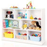 HOGEBABY Kids Toy Organizers and Storage, Wooden 3 Tier Bookshelf with 8 Compartment Cubes to Organize Books