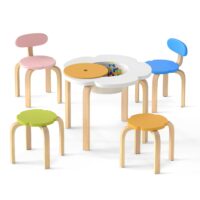 HOGEBABY 5 Piece Wooden Flower-Shaped Activity Table with Hidden Storage Space
