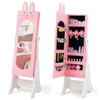 HOGEBABY Kids Jewelry Armoire Cabinet, 45" Standing Jewelry Organizer with Full-Length Mirror