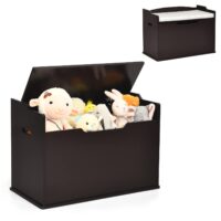 HOGEBABY Kids Wooden Toy Chest, Wide Toy Box Storage Chest with Bench Seat