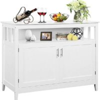 HOGEBABY Free Standing Storage Chest with 2 Level Cabinets and Open Shelf, Adjustable Middle Shelf