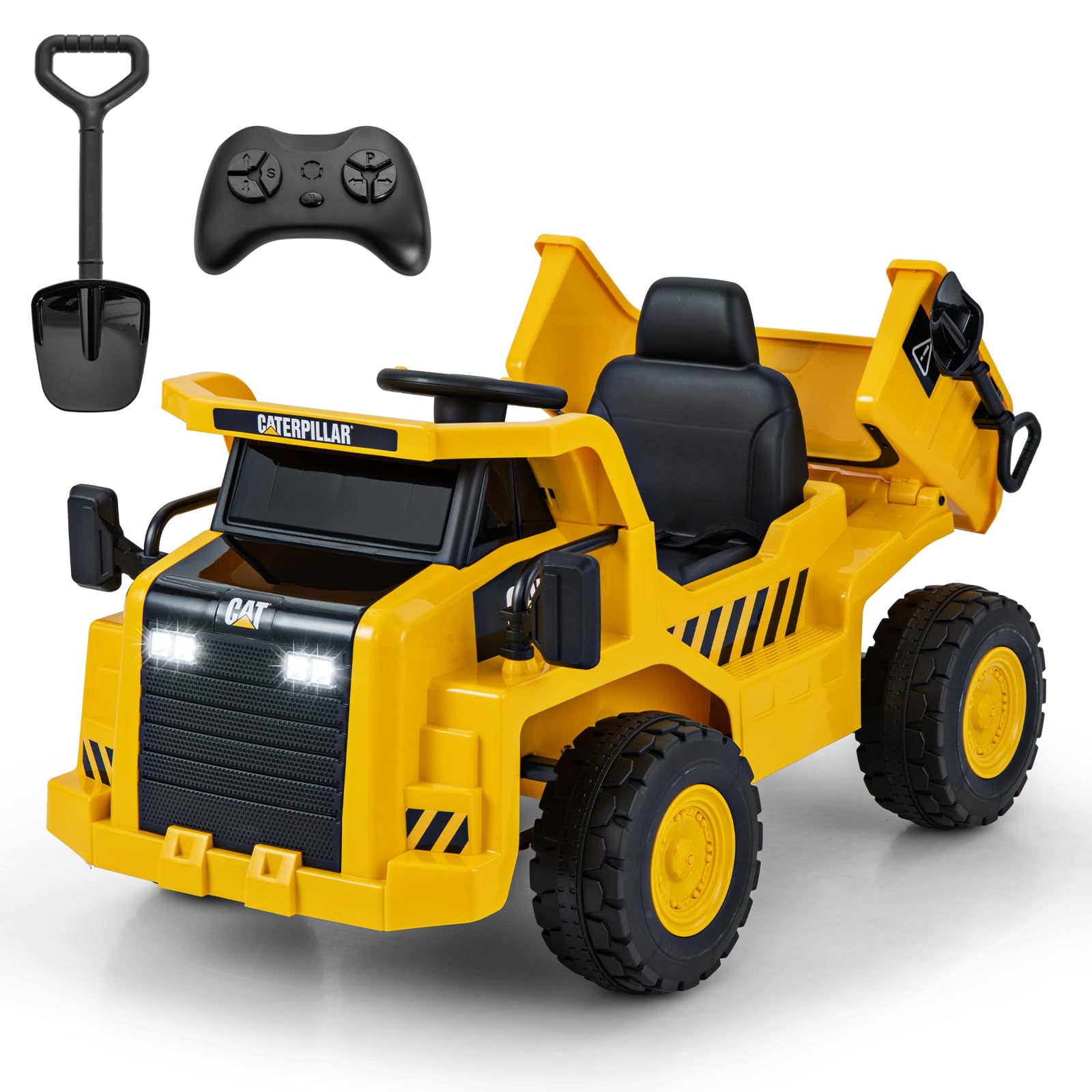 HOGEBABY Kids Ride on Dump Truck, 12V Electric Vehicle W/2.4G Remote Control, Working Megaphone