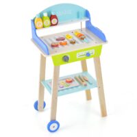HOGEBABY Kids Barbecue Grill Playset, Wooden Pretend Cooking Truck with 21 Play Food & Barbecue Accessories