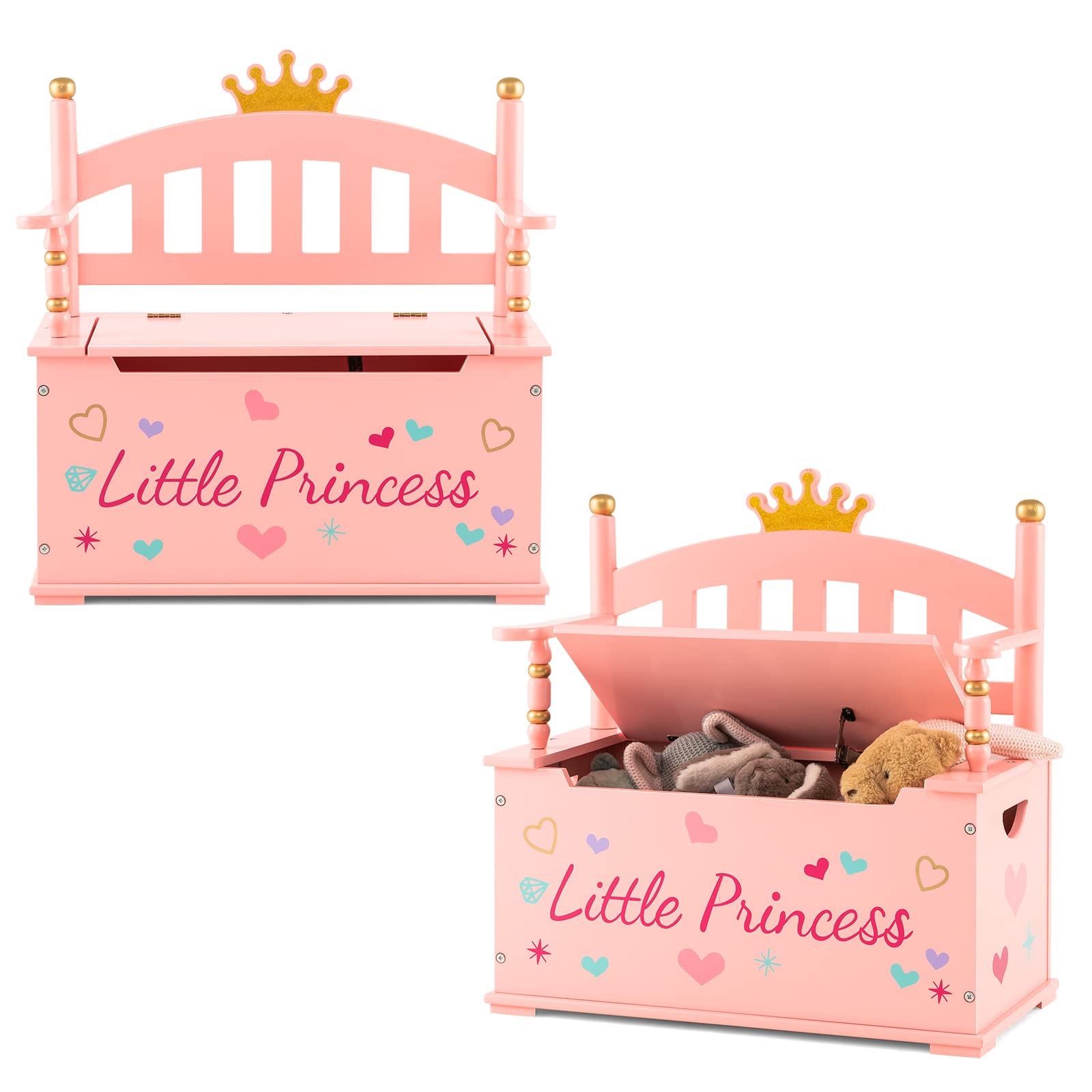 HOGEBABY Wooden Toy Box, 2 in 1 Toy Chest Storage Bench