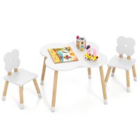 HOGEBABY Kids Table and Chairs Wooden Toddler Desk Set for Play
