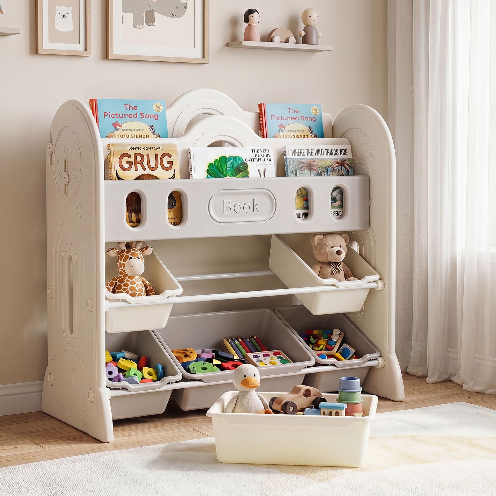 HOGEBABY Kids Bookshelf & Toy Storage Organizer | Montessori Floor Book Shelf