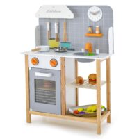 HOGEBABY Kids Kitchen Playset, Wooden Pretend Little Chef Cooking Toy Set with Sink, Faucet, Stove
