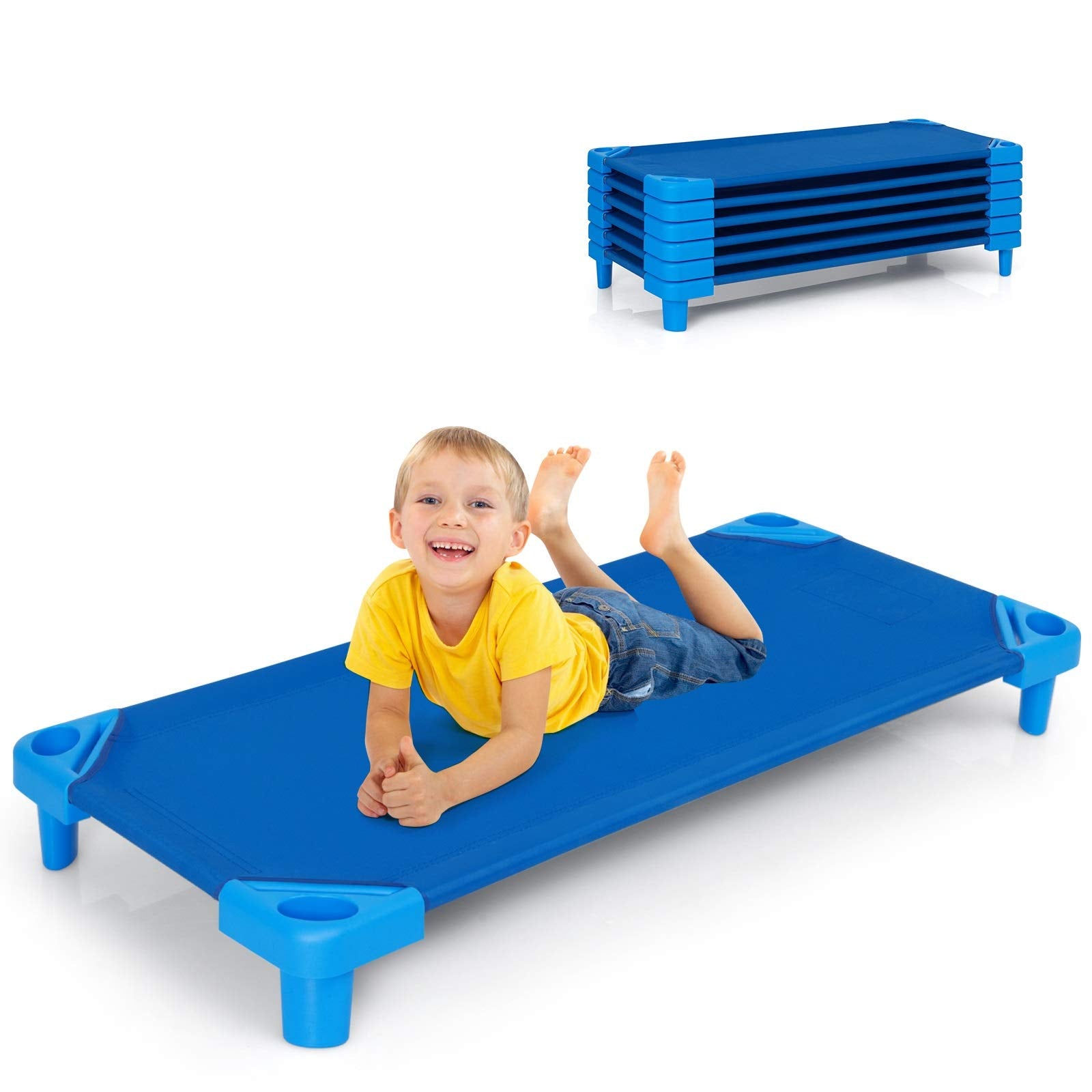 HOGEBABY Daycare Cots for Kids, Pack of 6, 51 L x 22.5 W Stackable Nap Cots with Easy Lift Corners