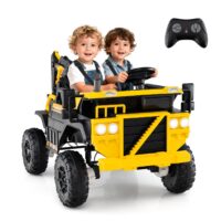 HOGEBABY 2 Seater Ride On Excavator 24V 4WD Electric Truck Construction Vehicle with Remote Control
