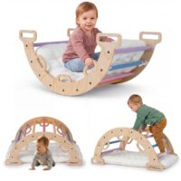 HOGEBABY Wooden Rocking Climbing Arch w/Cushion 3-in-1 Montessori Kids Climber Rocker
