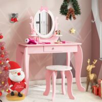 HOGEBABY Kids Vanity Set with Mirror, 2 in 1 Princess Makeup Dressing Table
