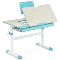 HOGEBABY Kids Desk, Ergonomic Height-Adjustable Children Study Table w/Tiltable Desktop & Book Stand